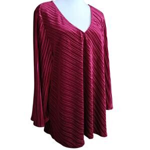 ALFANI Velour Long Tunic Top Blouse 3X V-Neck Flowy Burgundy Maroon Career Event
